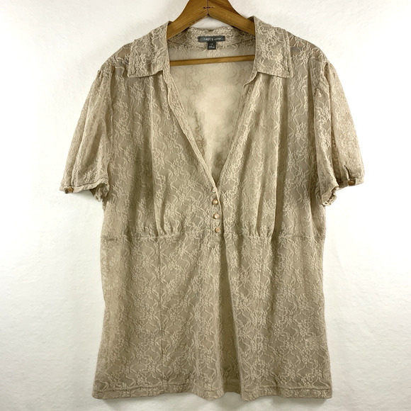 Apt 9 Womens Y2K Sheer Lace Babydoll Top Sz 1X Ivory Boho Romantic Victorian - Picture 1 of 12